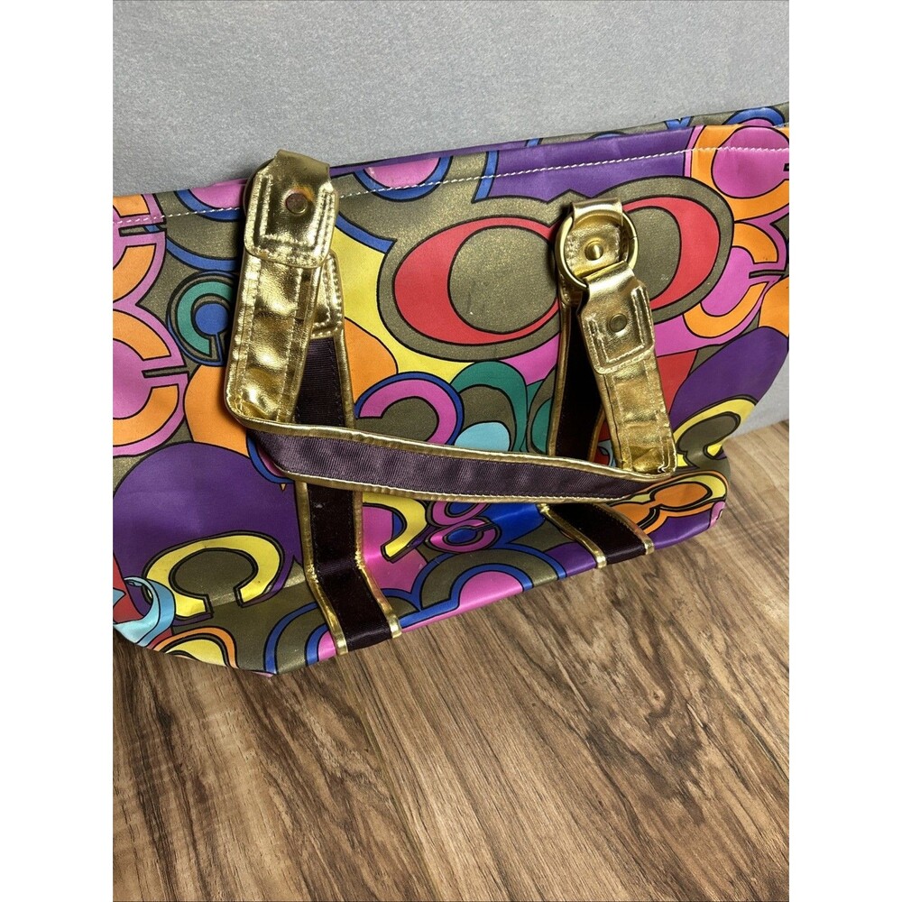 Coach Y2K Poppy Bag Multi-Colored Purse Shoulder Handbag Signature Canvas Used - Picture 4 of 9